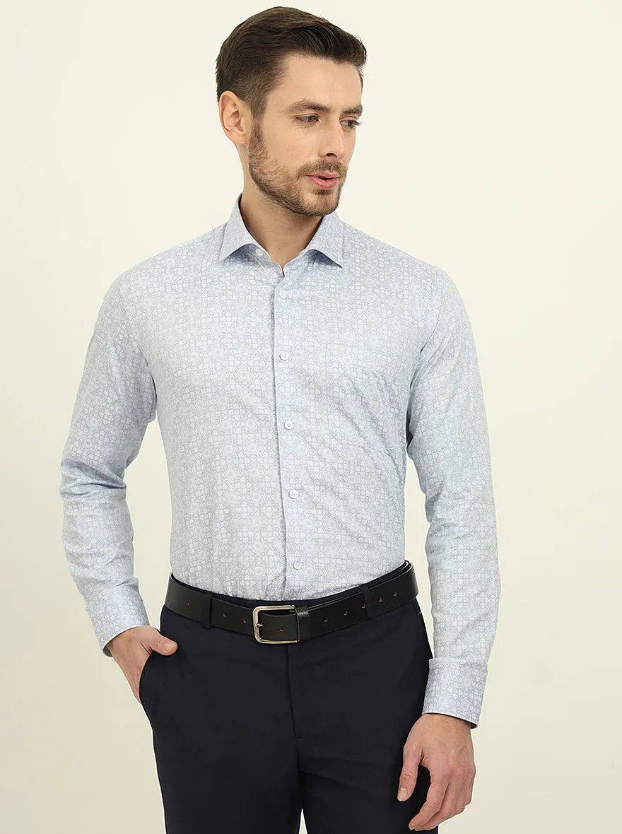 Sky Blue Printed Slim Fit Formal Shirt | Metal