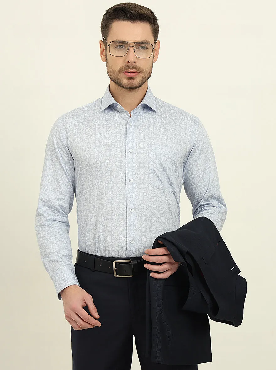 Sky Blue Printed Slim Fit Formal Shirt | Metal