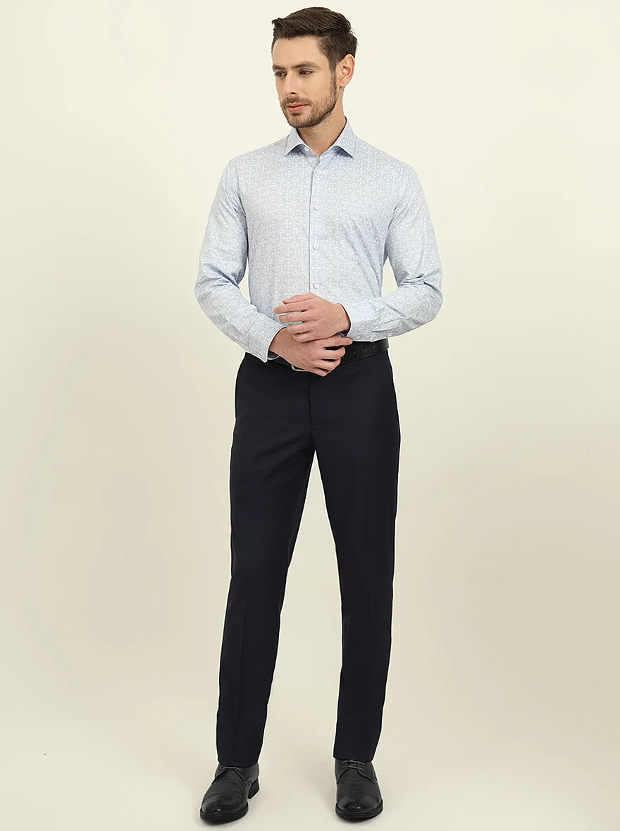 Sky Blue Printed Slim Fit Formal Shirt | Metal