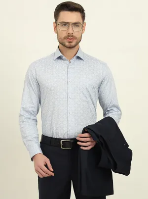 Sky Blue Printed Slim Fit Formal Shirt | Metal
