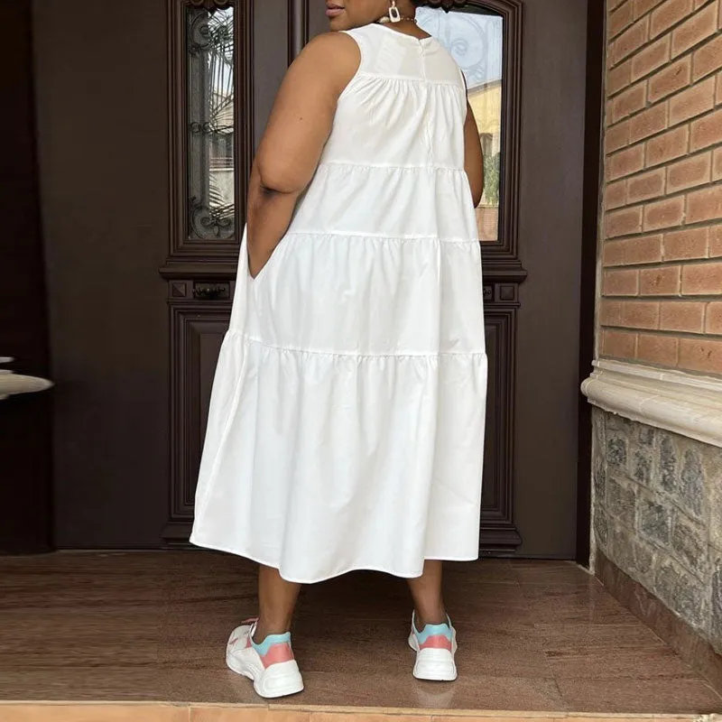 Solid Sleeveless Big Swing Loose Dress