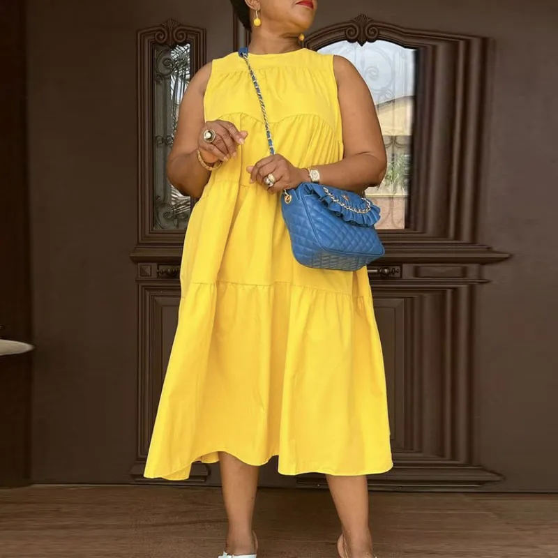 Solid Sleeveless Big Swing Loose Dress