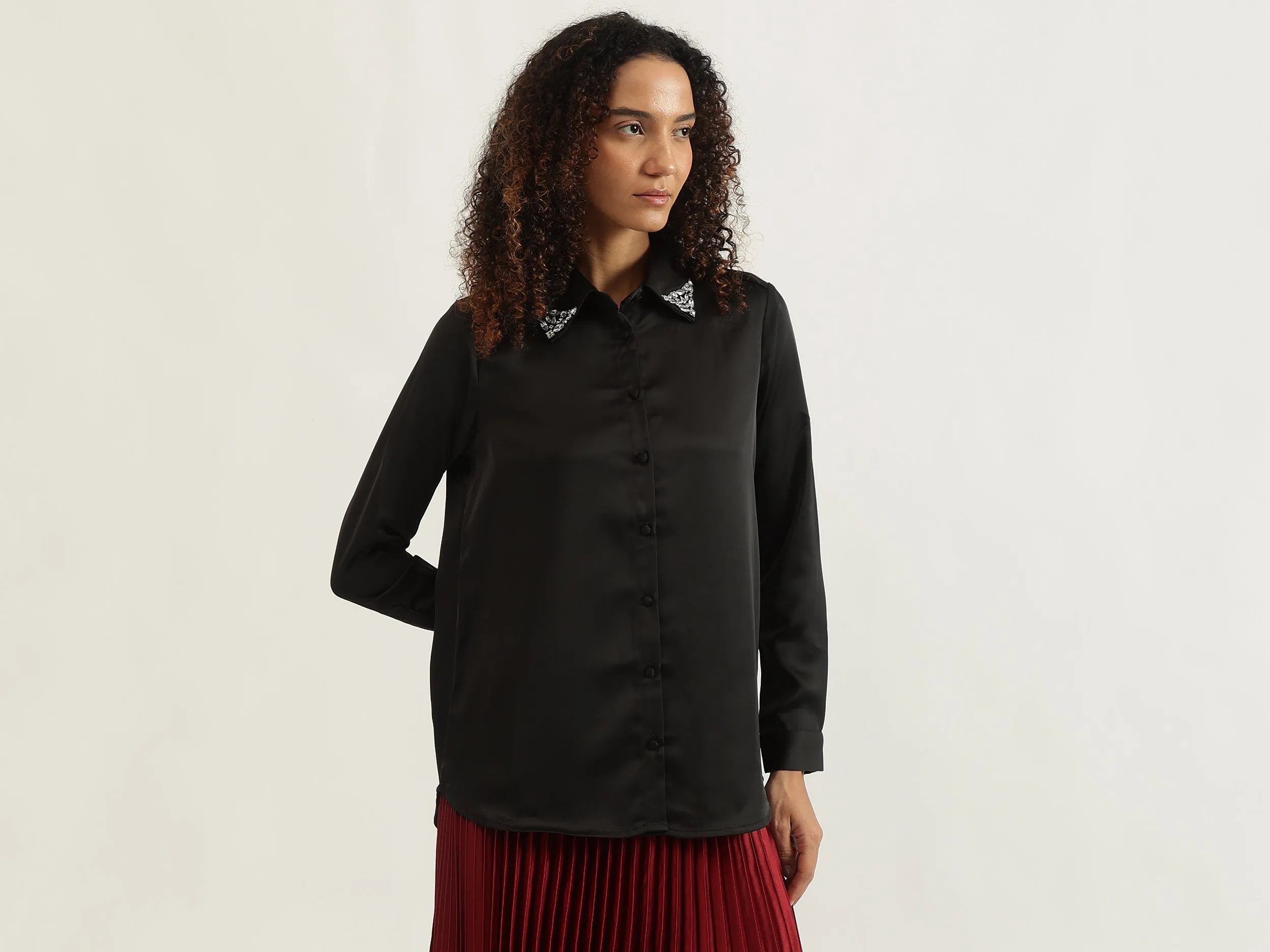 Spread Collar Solid Shirt