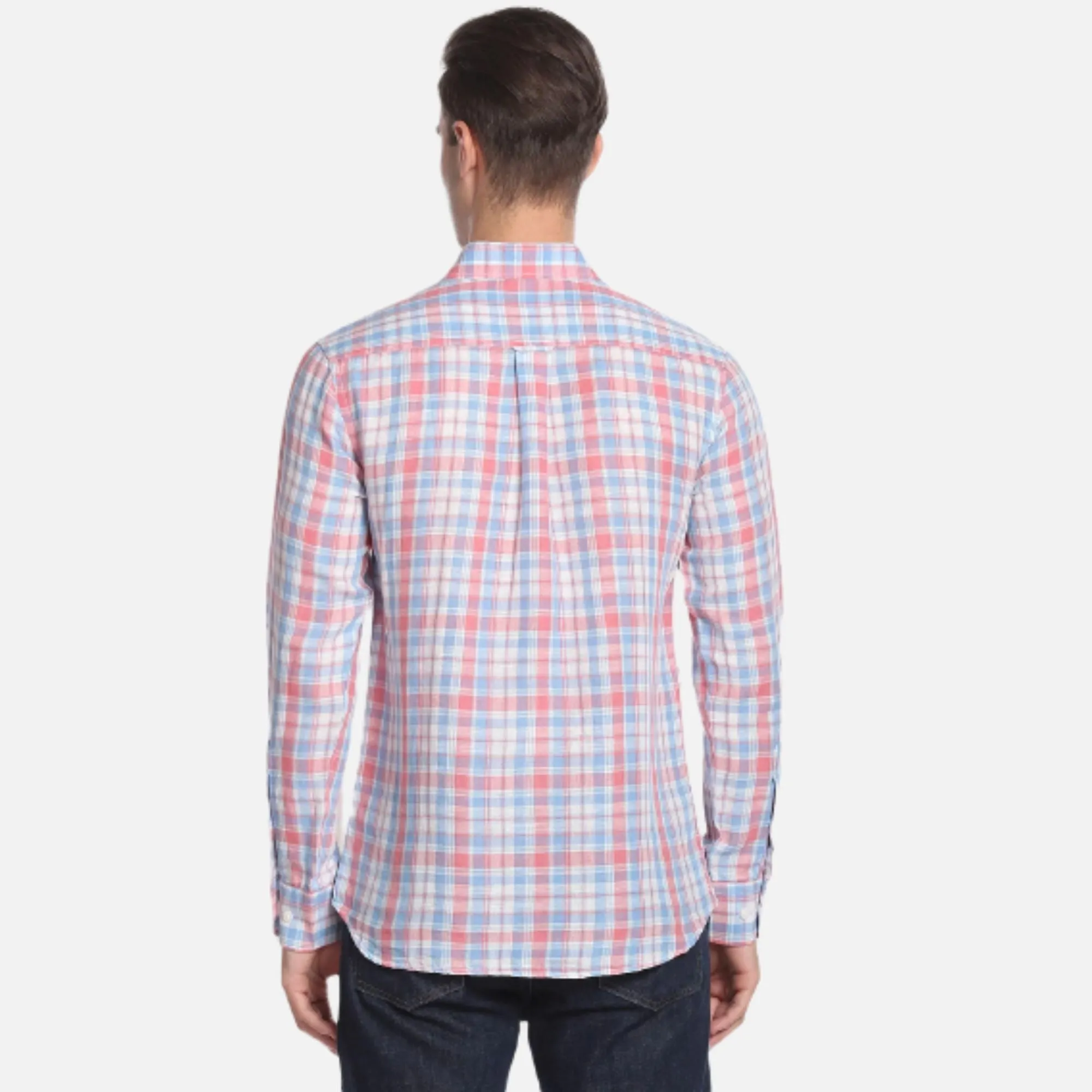Spread Collar Tartan Check Casual Shirt