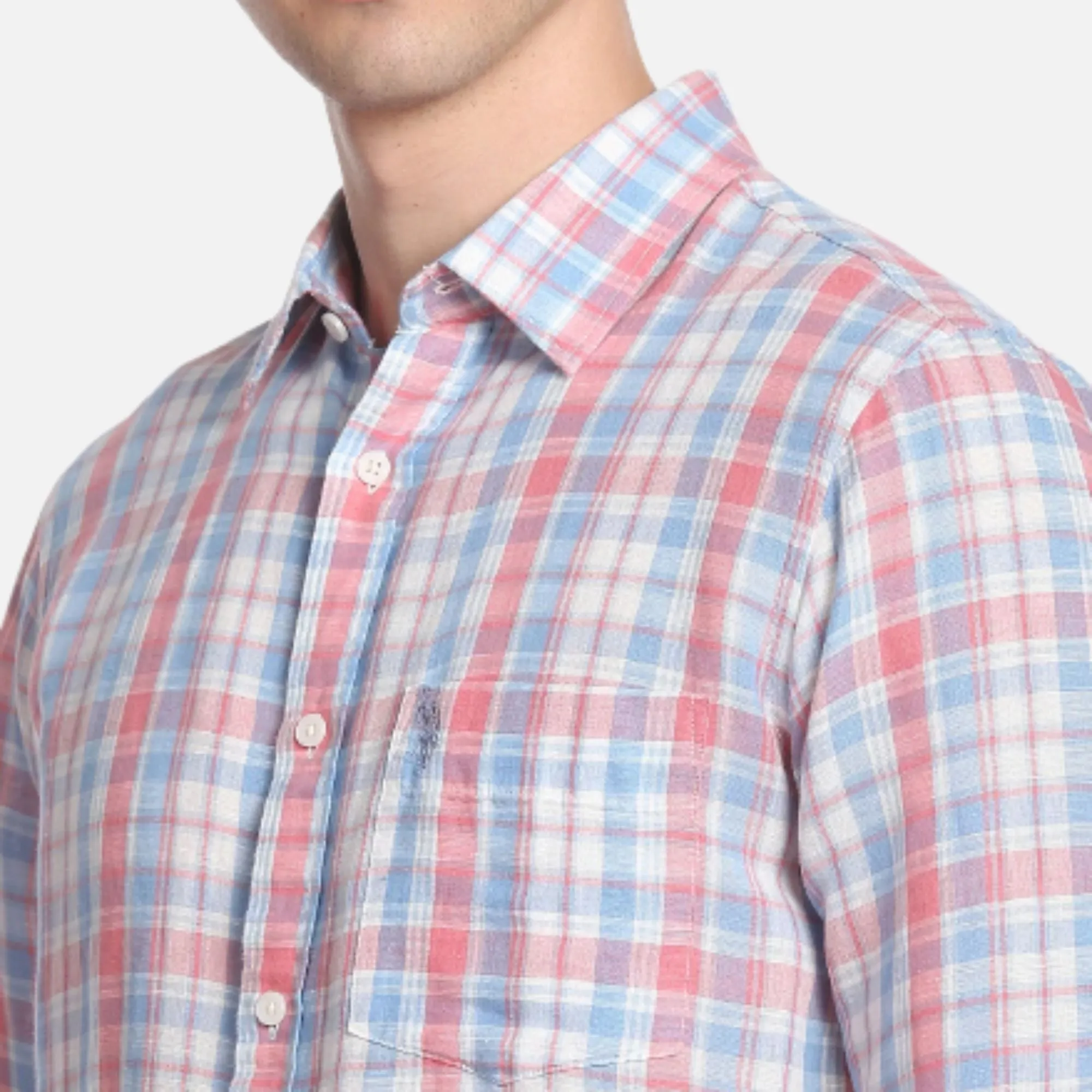 Spread Collar Tartan Check Casual Shirt