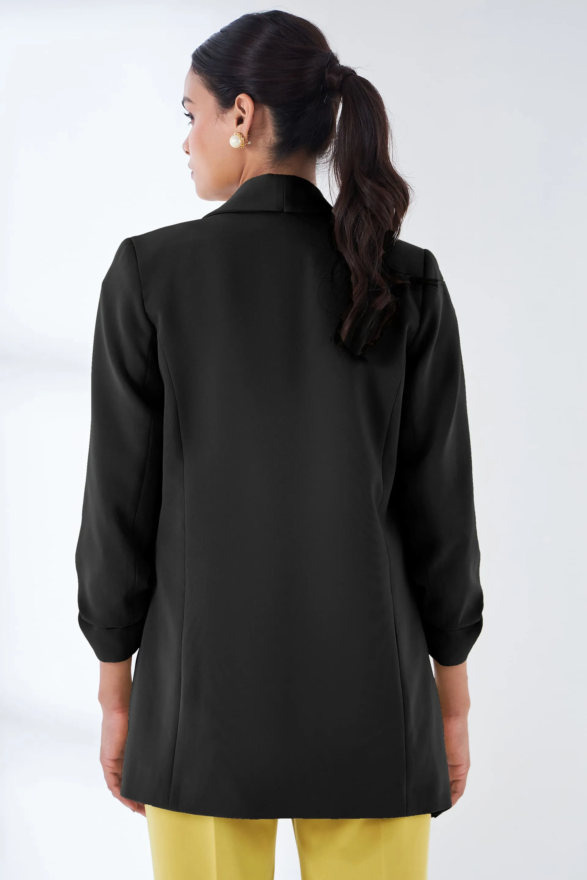 Spunky Ruched Sleeve Blazer - Black