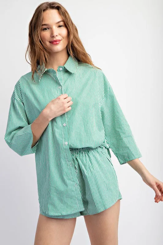 Sweet Generis 2pcs SET SOFT WOVEN STRIPE OVERSIZE SHIRT AND SHORTS