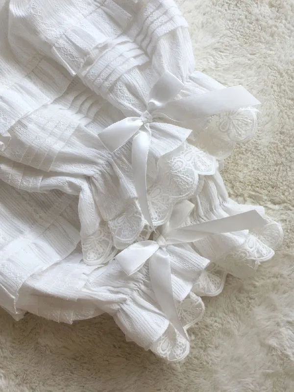 Sweet Lolita Pant Jacquard White Loose Lolita Trousers