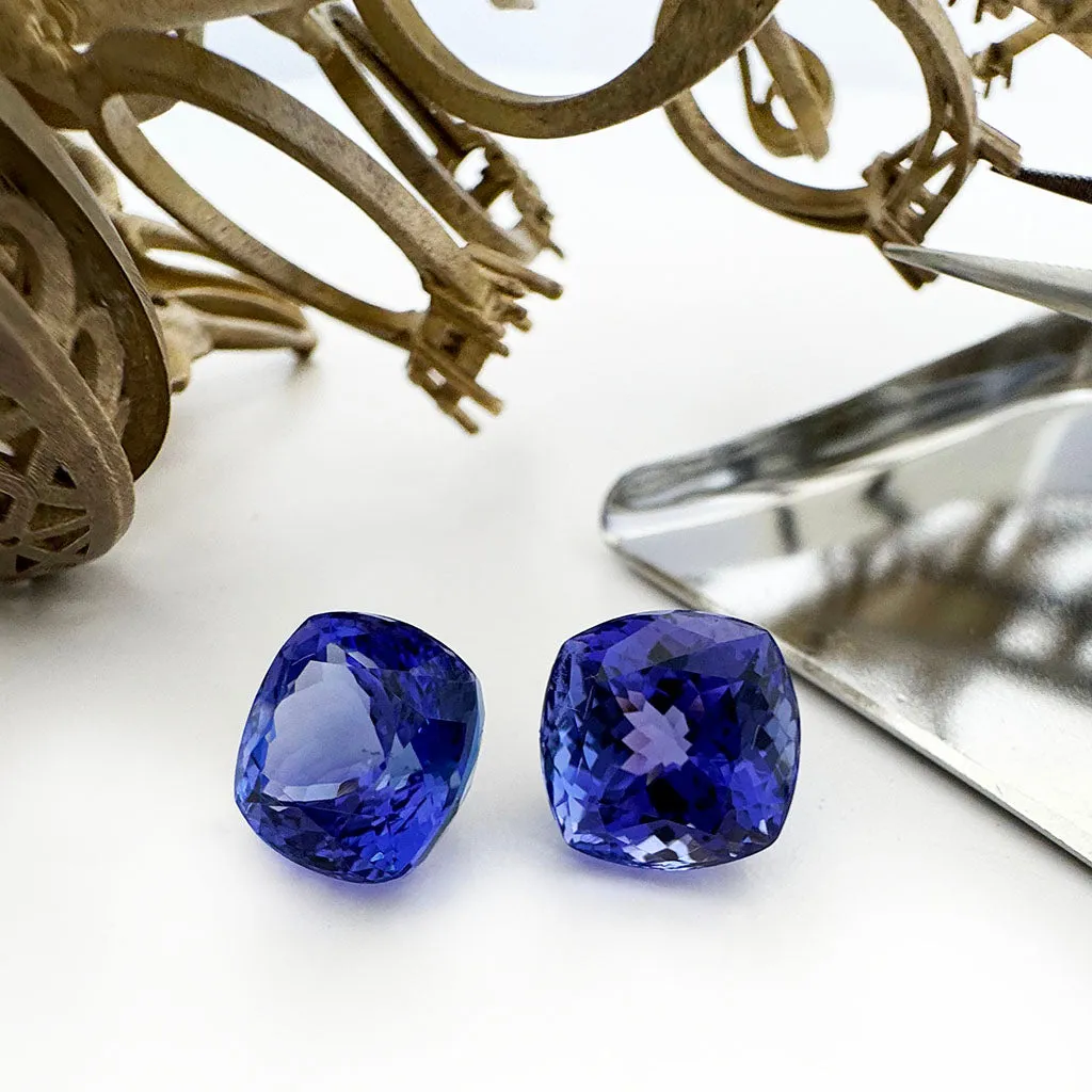 Tanzanite - violet/BLUE Cushion Cut Pair - 9.10ct