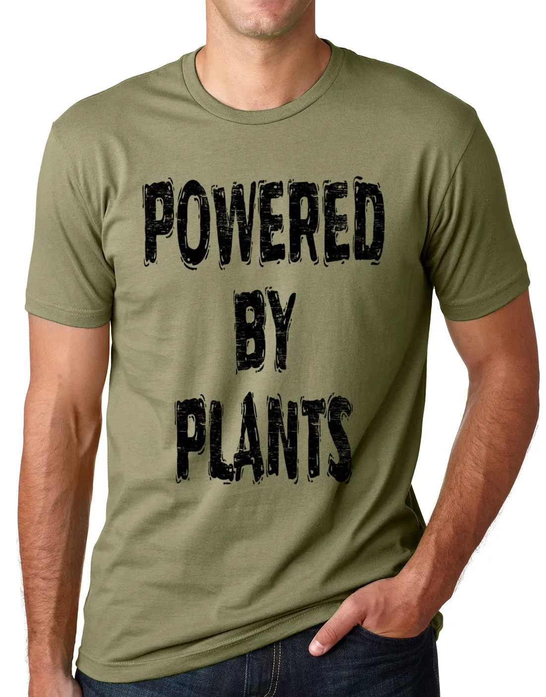 Think Out Loud Apparel Powered by plants Funny Vegetarian T shirt Vegan humor tee