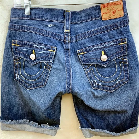 True Religion Riley Shorts Distressing, Fry hem