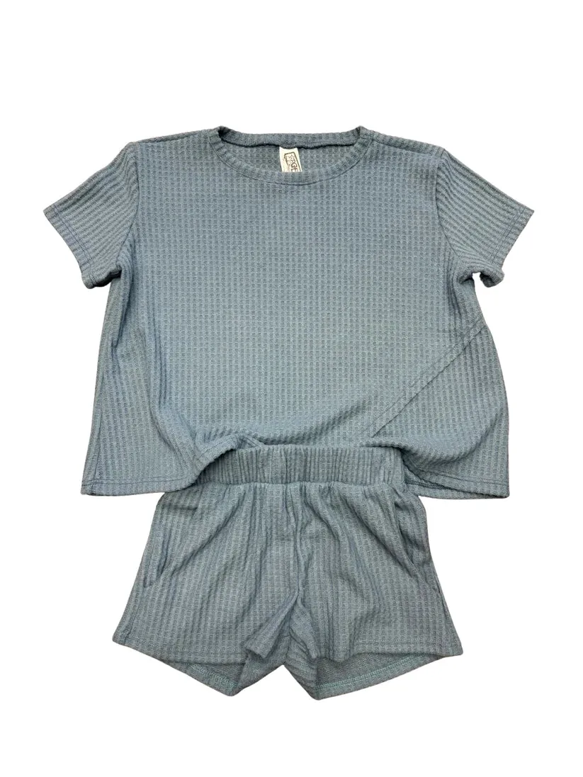 TWEEN DENIM BLUE WAFFLE SHORTS