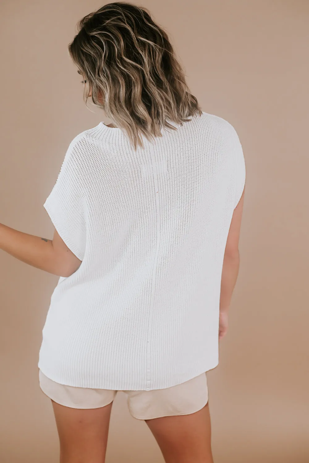 Two Piece Sweater Top & Short Set, Cream