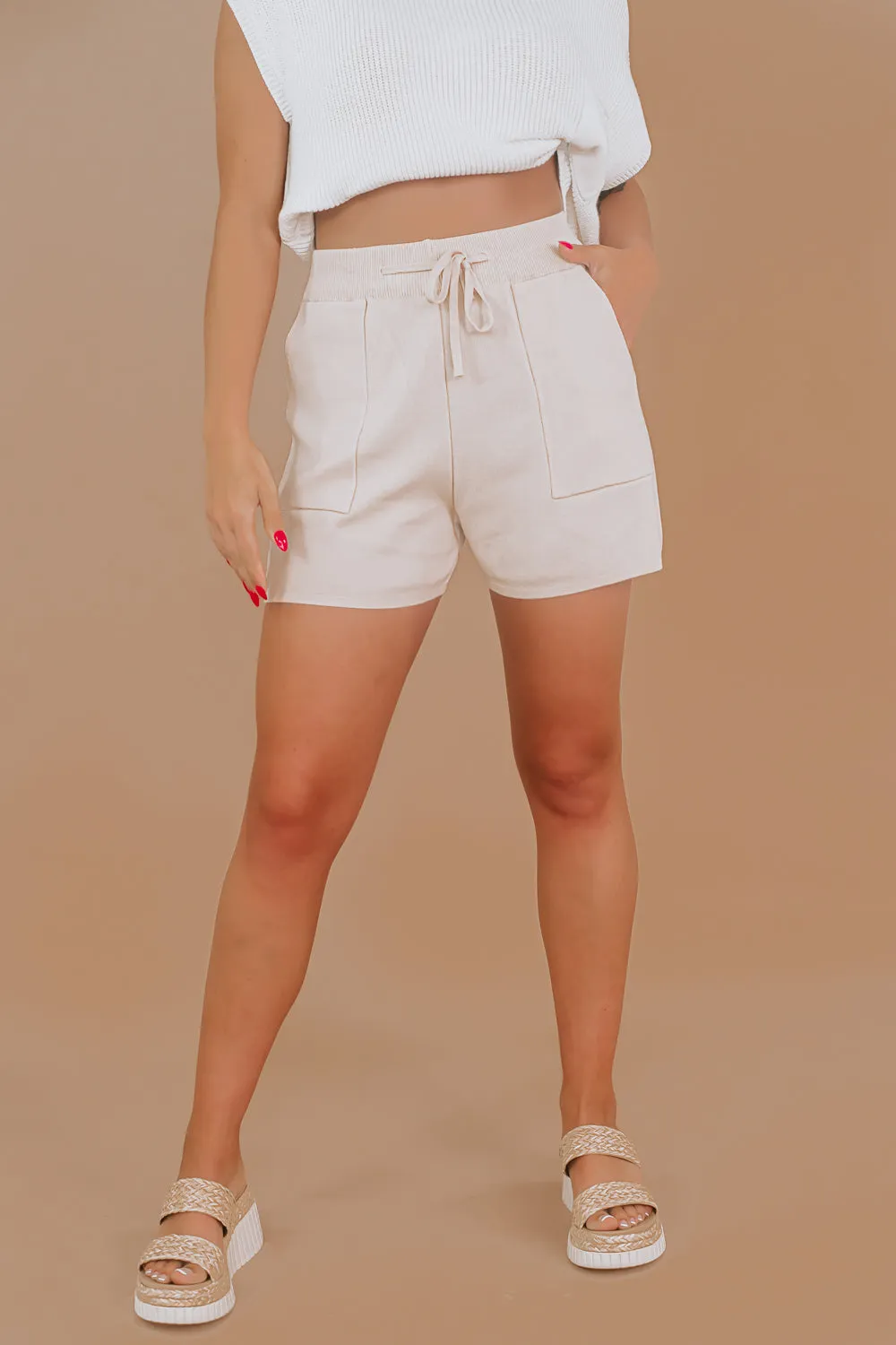 Two Piece Sweater Top & Short Set, Cream
