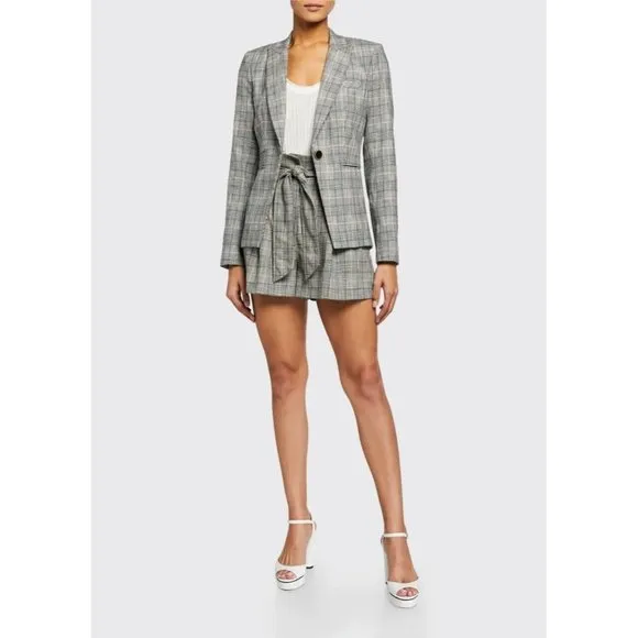 Veronica Beard &quot;Baga&quot; Black &amp; White Prince Of Wales Checked Belted Shorts Size 2