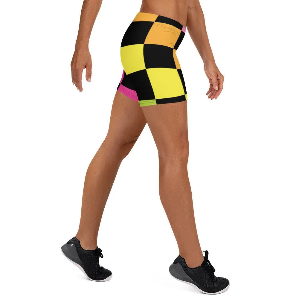 Vibrant Rainbow Checked Festival Shorts