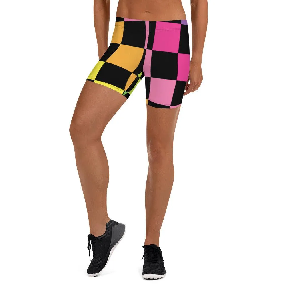 Vibrant Rainbow Checked Festival Shorts