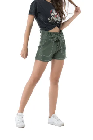Washed Ladies Denim Shorts Women's Large Size Shorts Loose Shorts with Belt