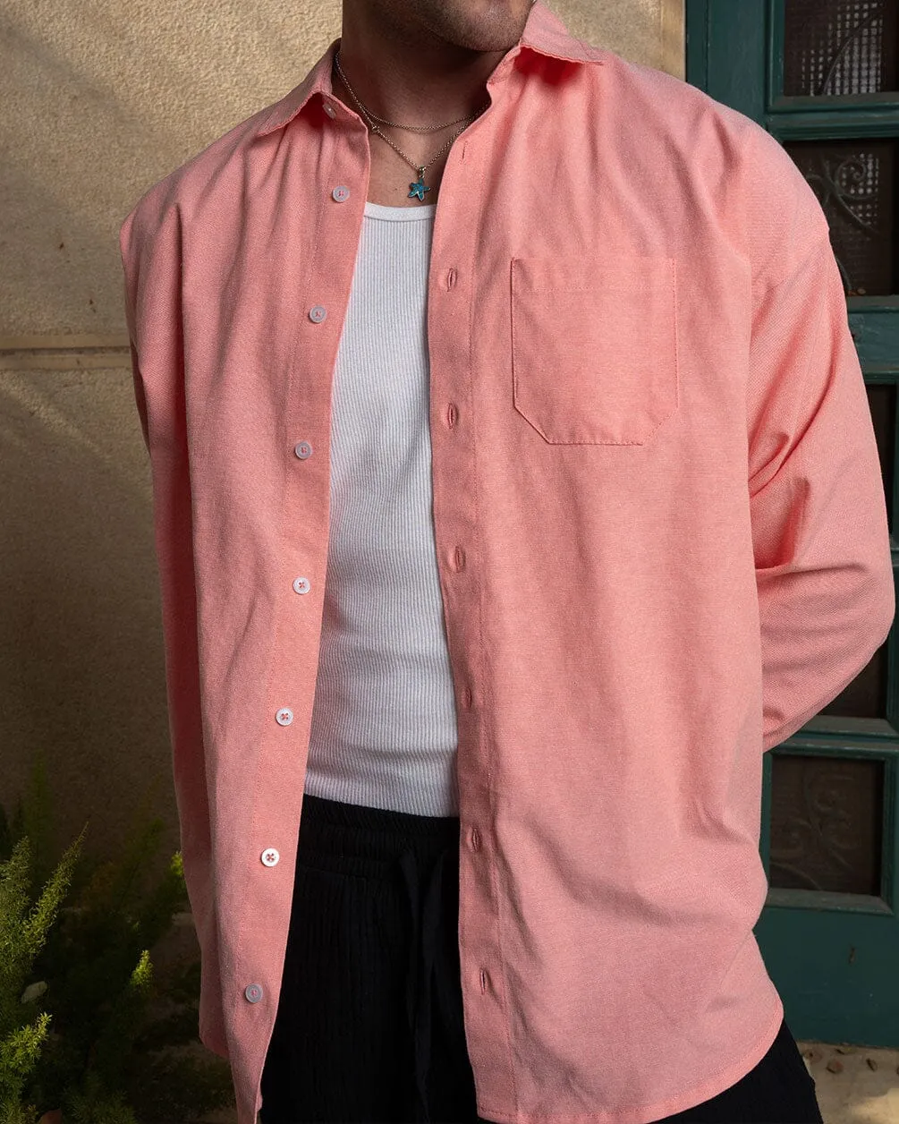 Watermelon Red Oversized Oxford Shirt