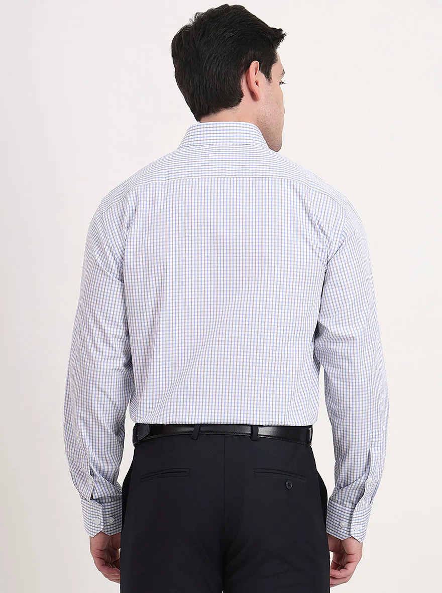 White & Blue Checked Regular Fit Formal Shirt | JadeBlue