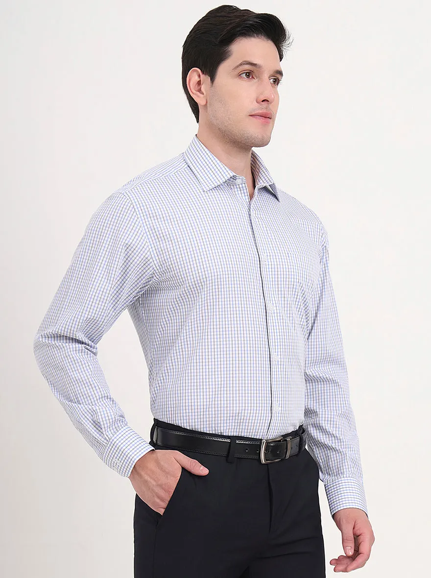 White & Blue Checked Regular Fit Formal Shirt | JadeBlue