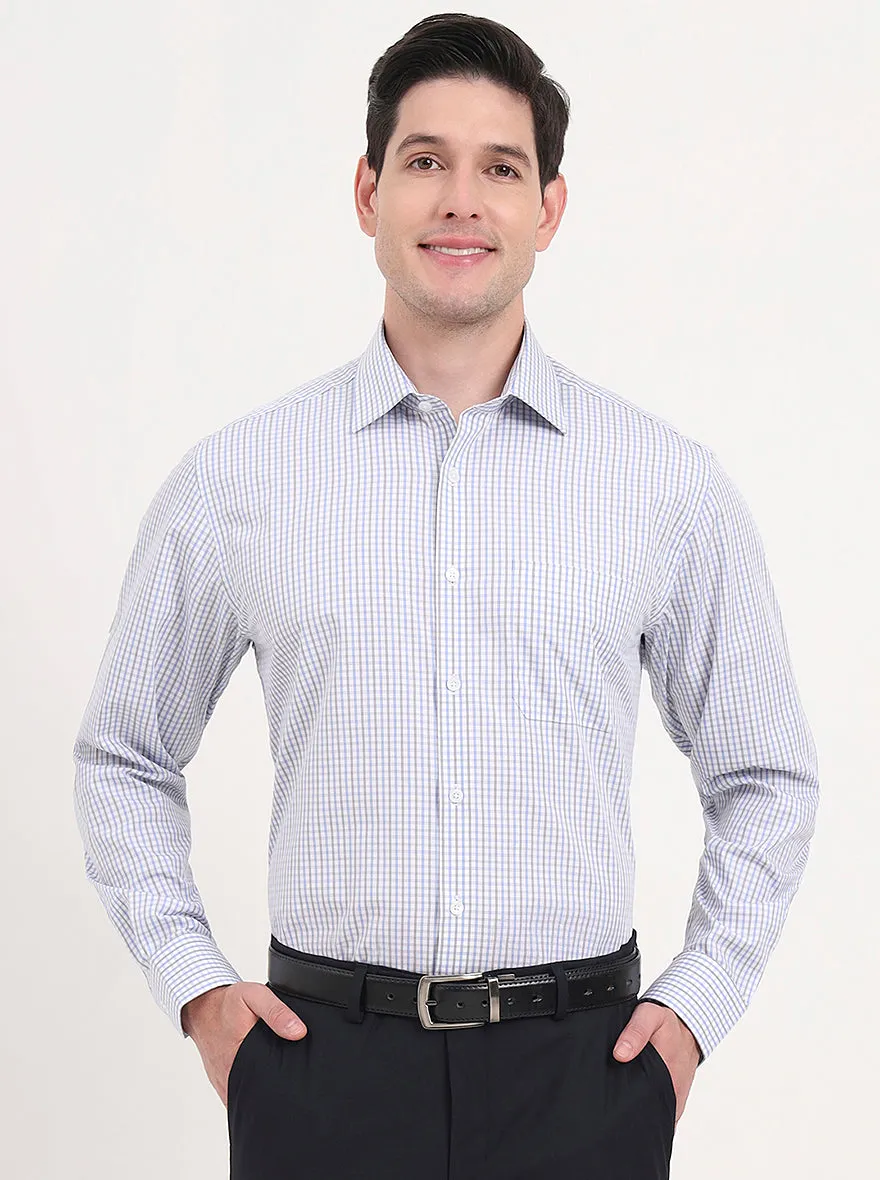 White & Blue Checked Regular Fit Formal Shirt | JadeBlue