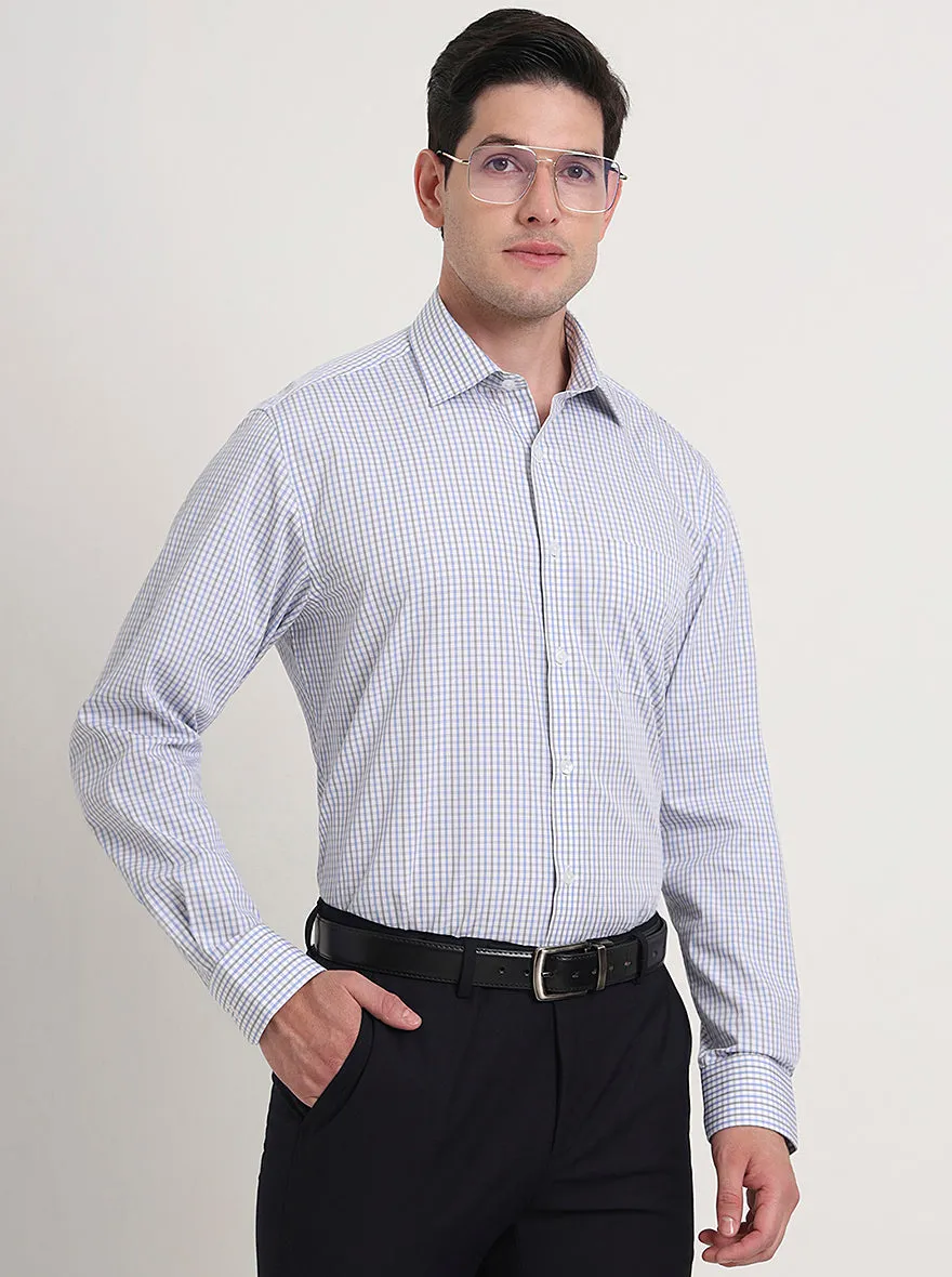 White & Blue Checked Regular Fit Formal Shirt | JadeBlue