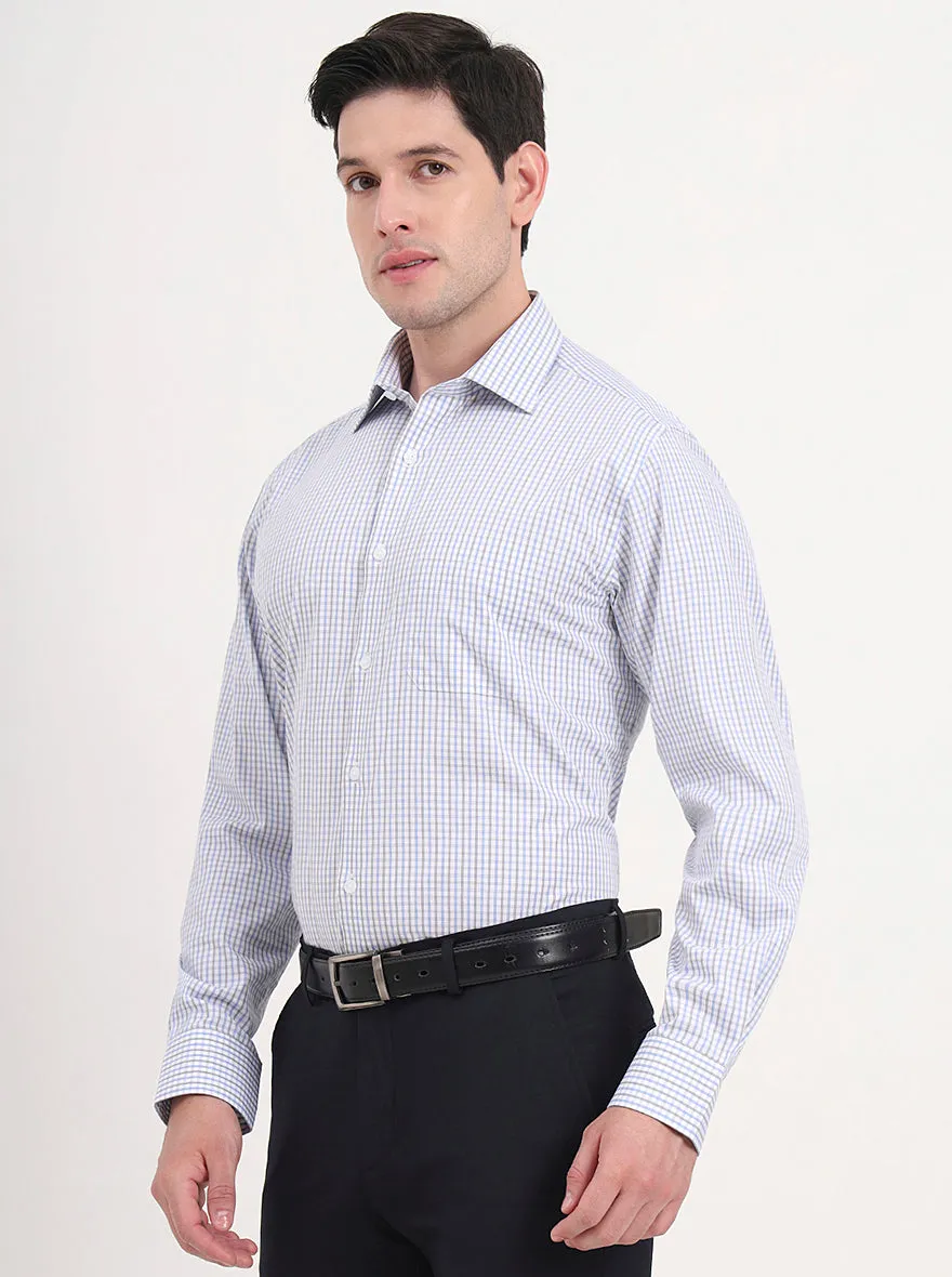 White & Blue Checked Regular Fit Formal Shirt | JadeBlue