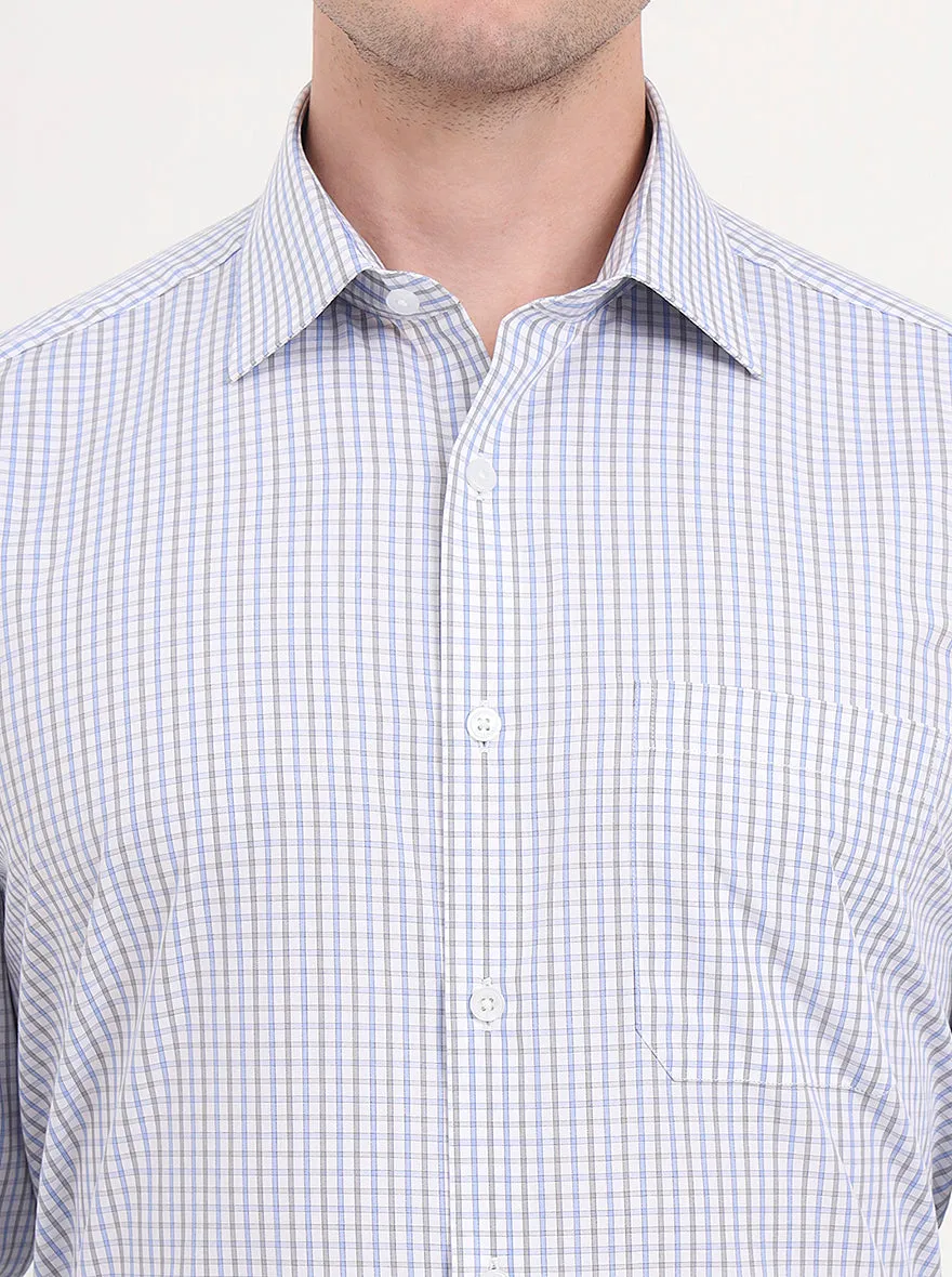 White & Blue Checked Regular Fit Formal Shirt | JadeBlue