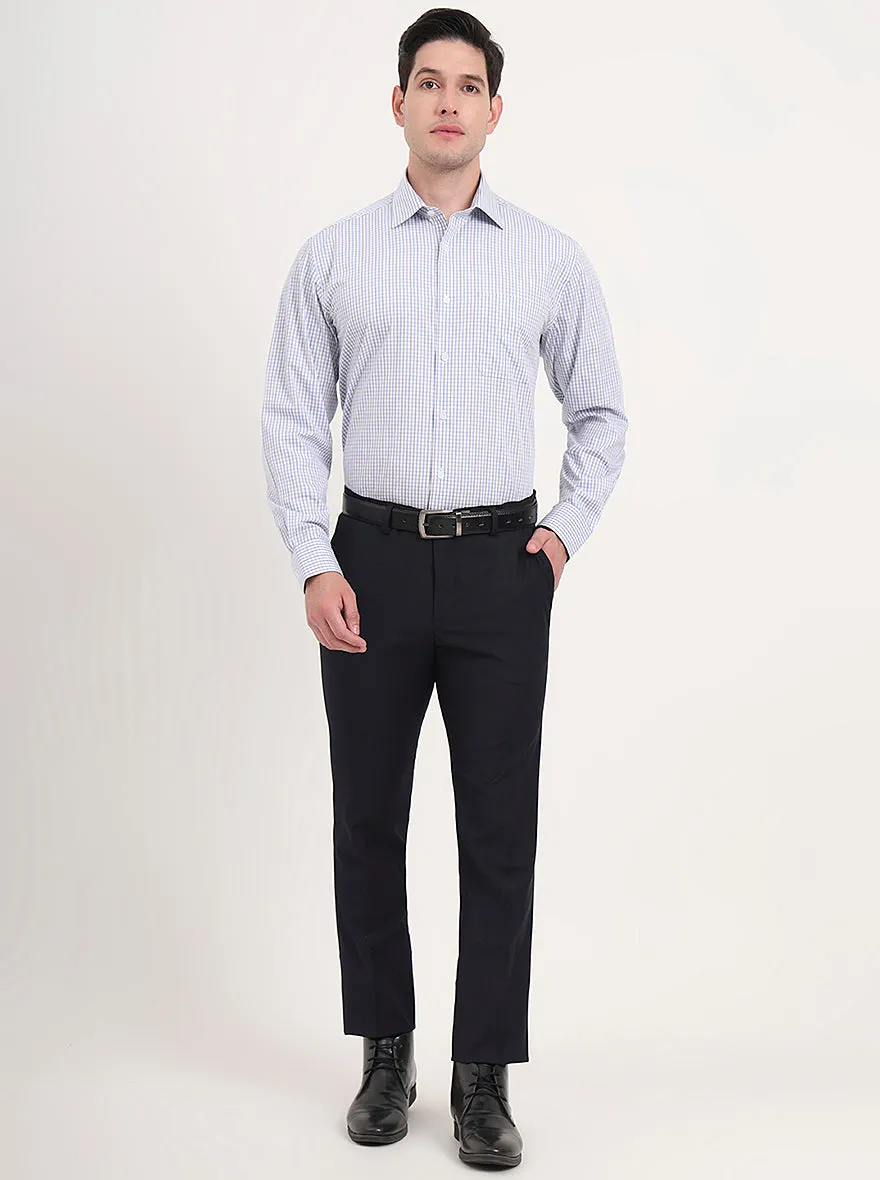 White & Blue Checked Regular Fit Formal Shirt | JadeBlue