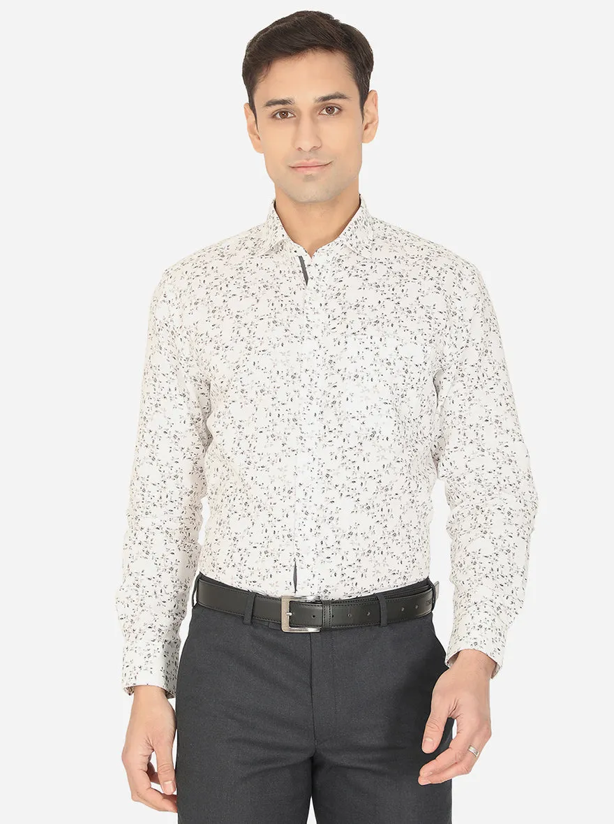 White & Grey Printed Regular Fit Formal Shirt | Greenfibre