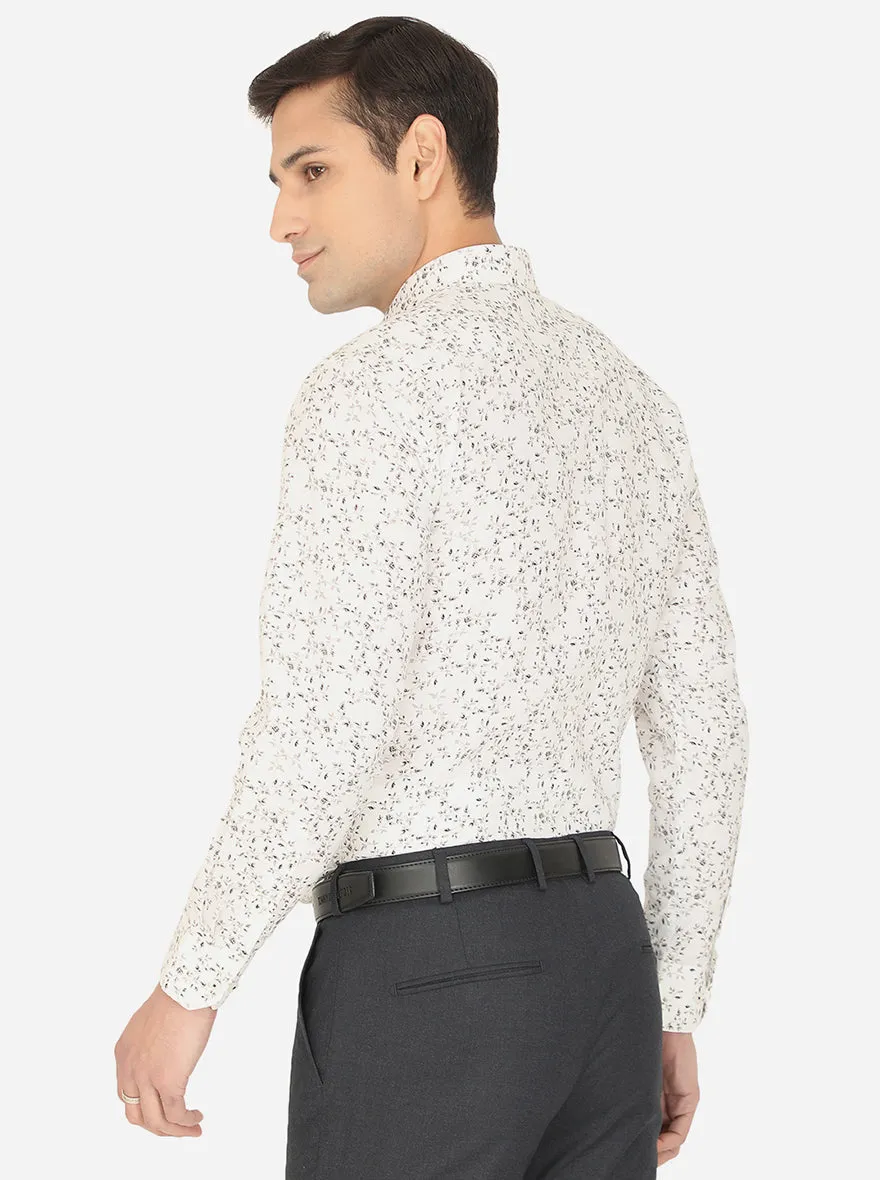White & Grey Printed Regular Fit Formal Shirt | Greenfibre