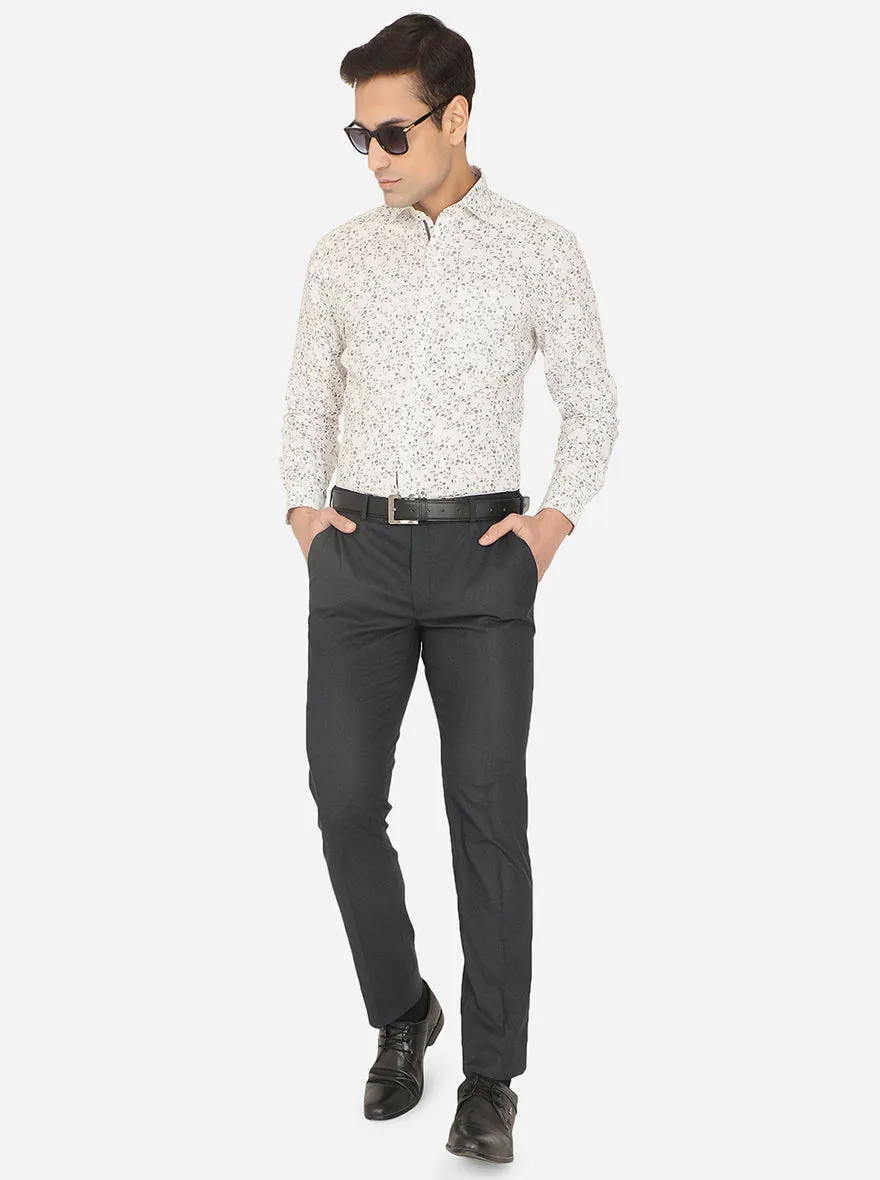 White & Grey Printed Regular Fit Formal Shirt | Greenfibre