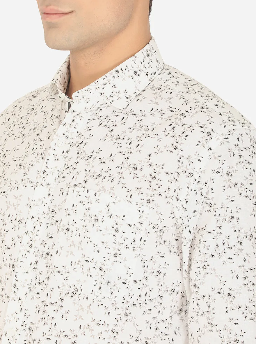 White & Grey Printed Regular Fit Formal Shirt | Greenfibre