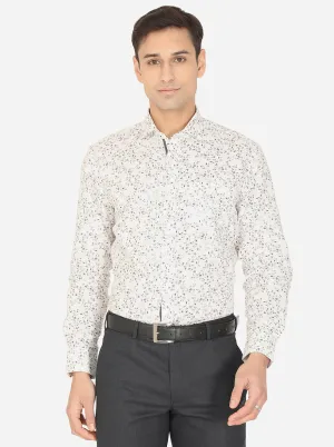 White & Grey Printed Regular Fit Formal Shirt | Greenfibre