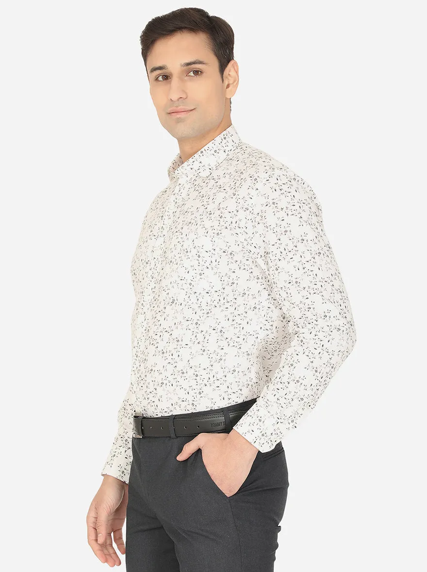 White & Grey Printed Regular Fit Formal Shirt | Greenfibre