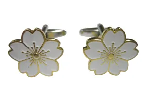White Cherry Blossom Flower Cufflinks
