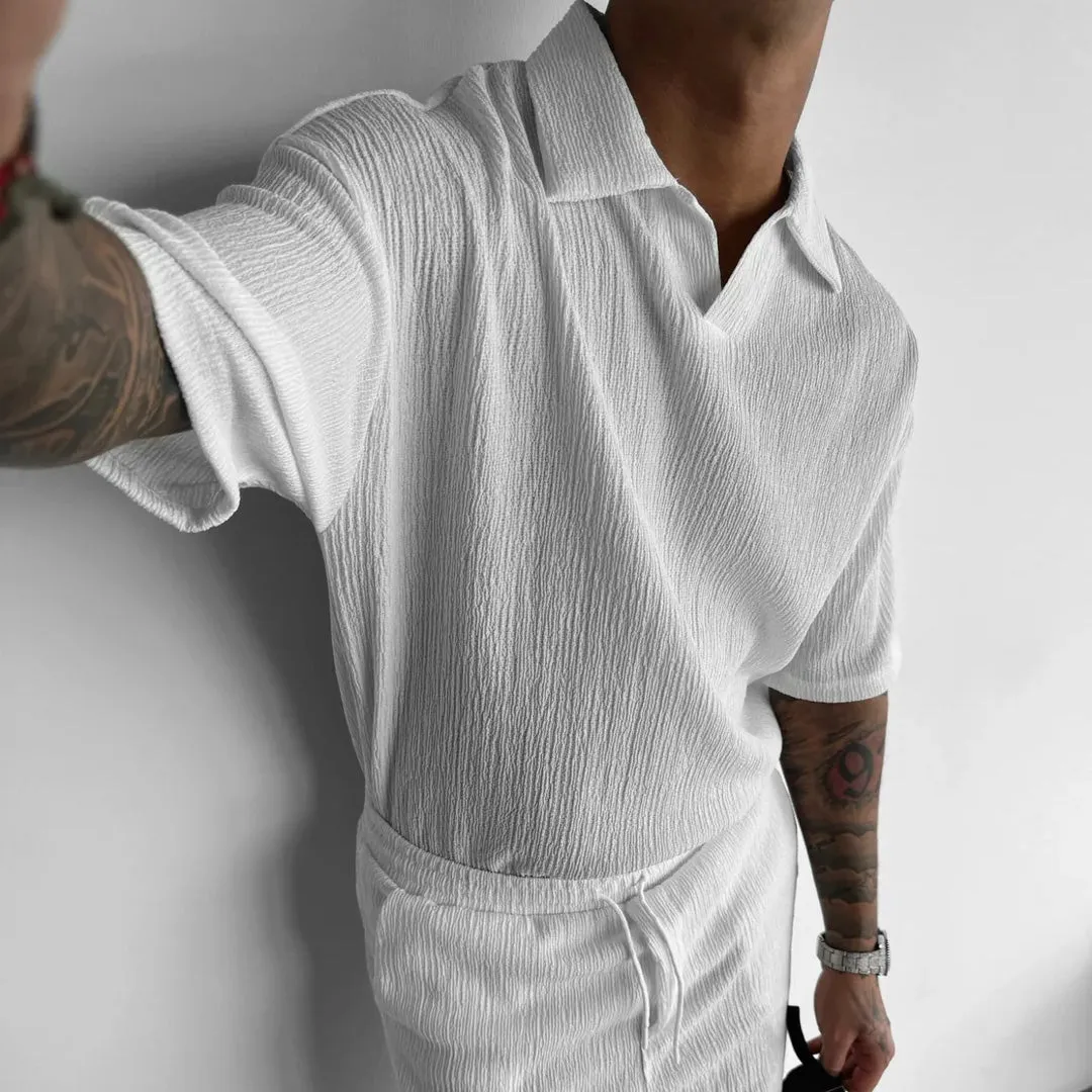 WHITE COTTON CRUSH RELAXED FIT POLO T-SHIRT