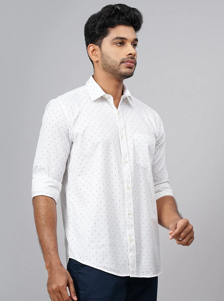 White Printed Smart Fit Semi Casual Shirt | Greenfibre