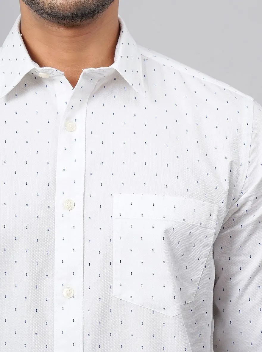 White Printed Smart Fit Semi Casual Shirt | Greenfibre