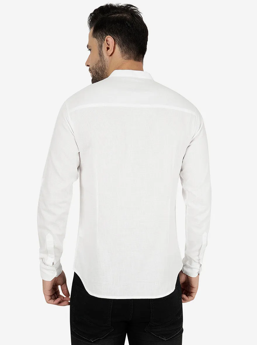 White Solid Slim Fit Semi Casual Shirt | Greenfibre