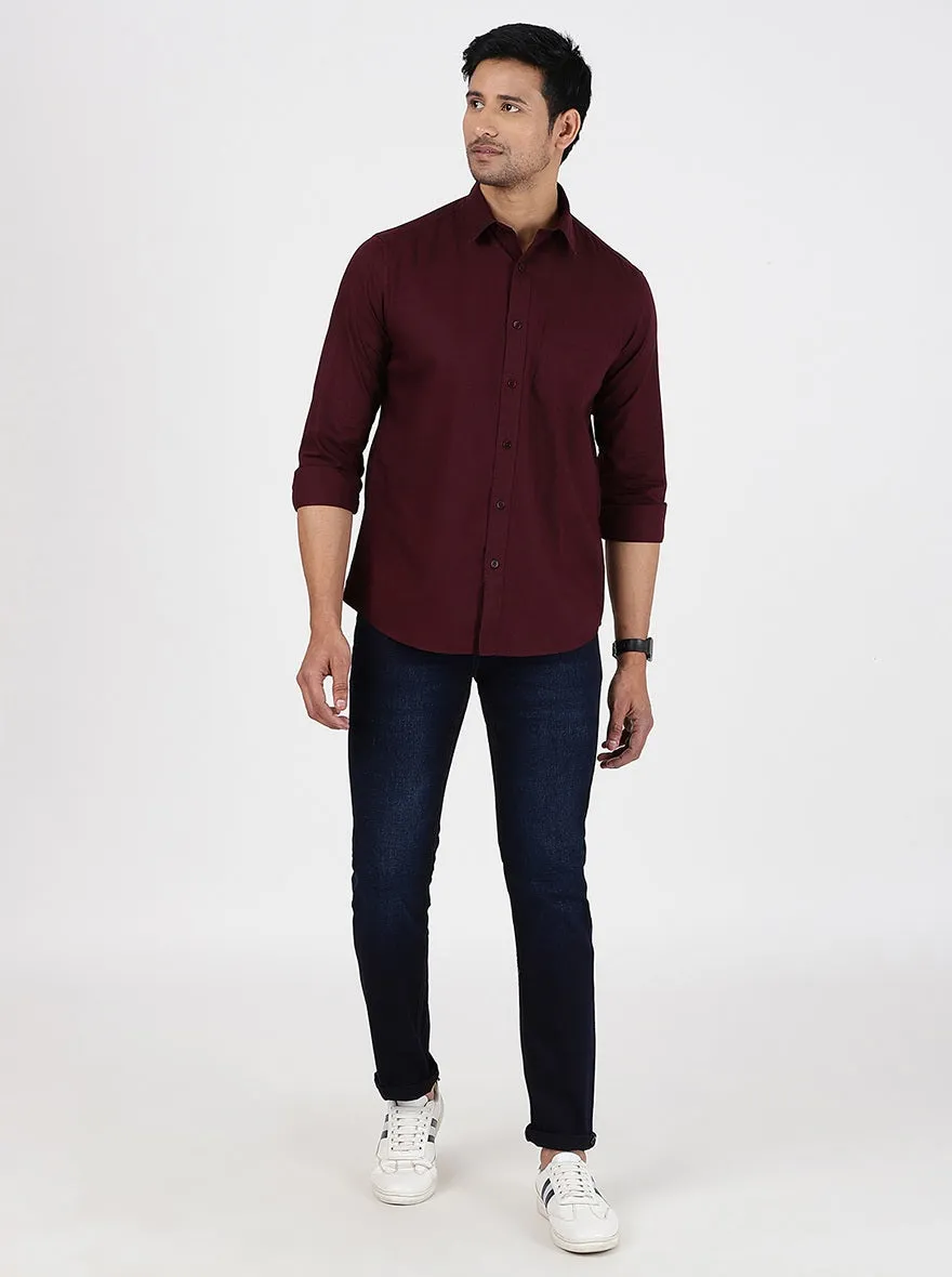 Wine Solid Smart Fit Semi Casual Shirt | Greenfibre