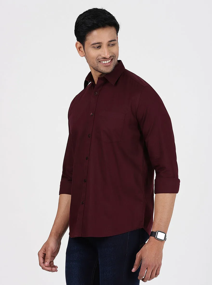 Wine Solid Smart Fit Semi Casual Shirt | Greenfibre