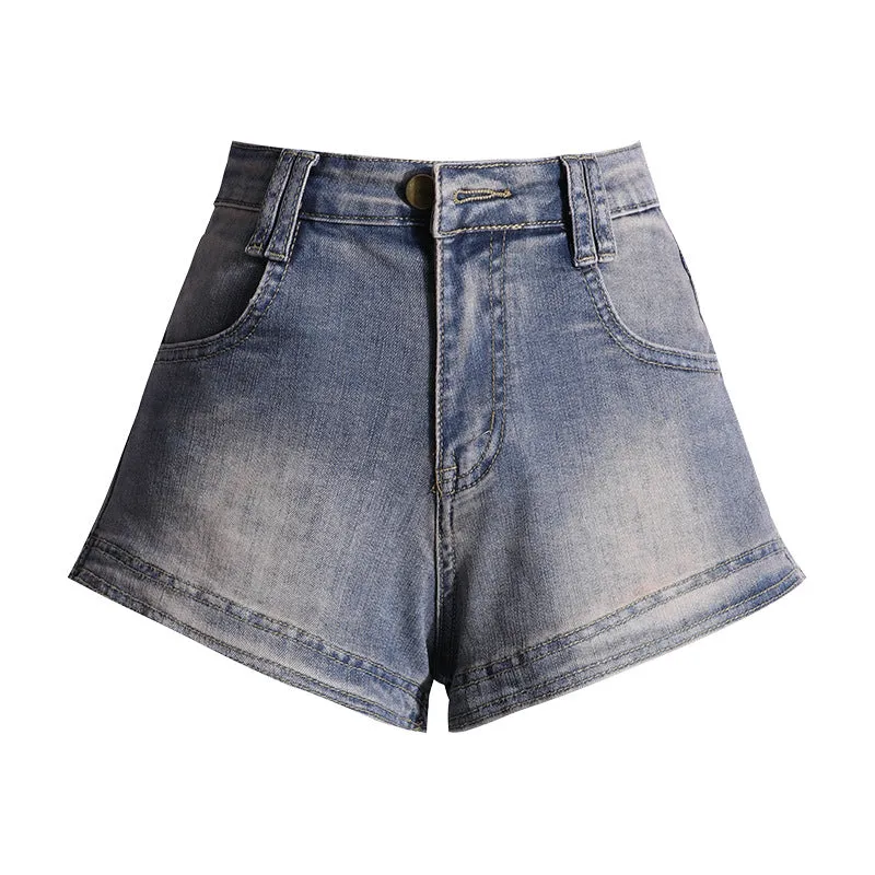 Women's High Waist Vintage Denim Shorts | Stretchy Washed Cotton Casual Streetwear