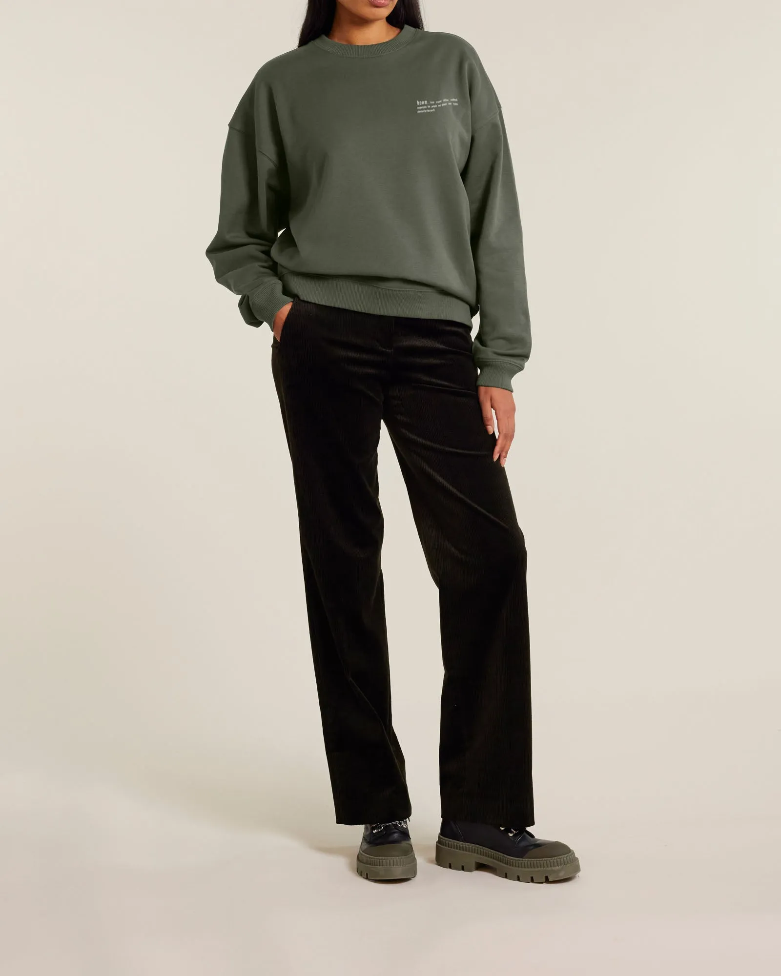 Women's Organic Cotton Signature Oversized Sweatshirt | Pine Green Khaki